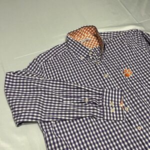 Clemson Tigers Dress Shirt Mens L Gingham Check Button Down Fredrick Martin